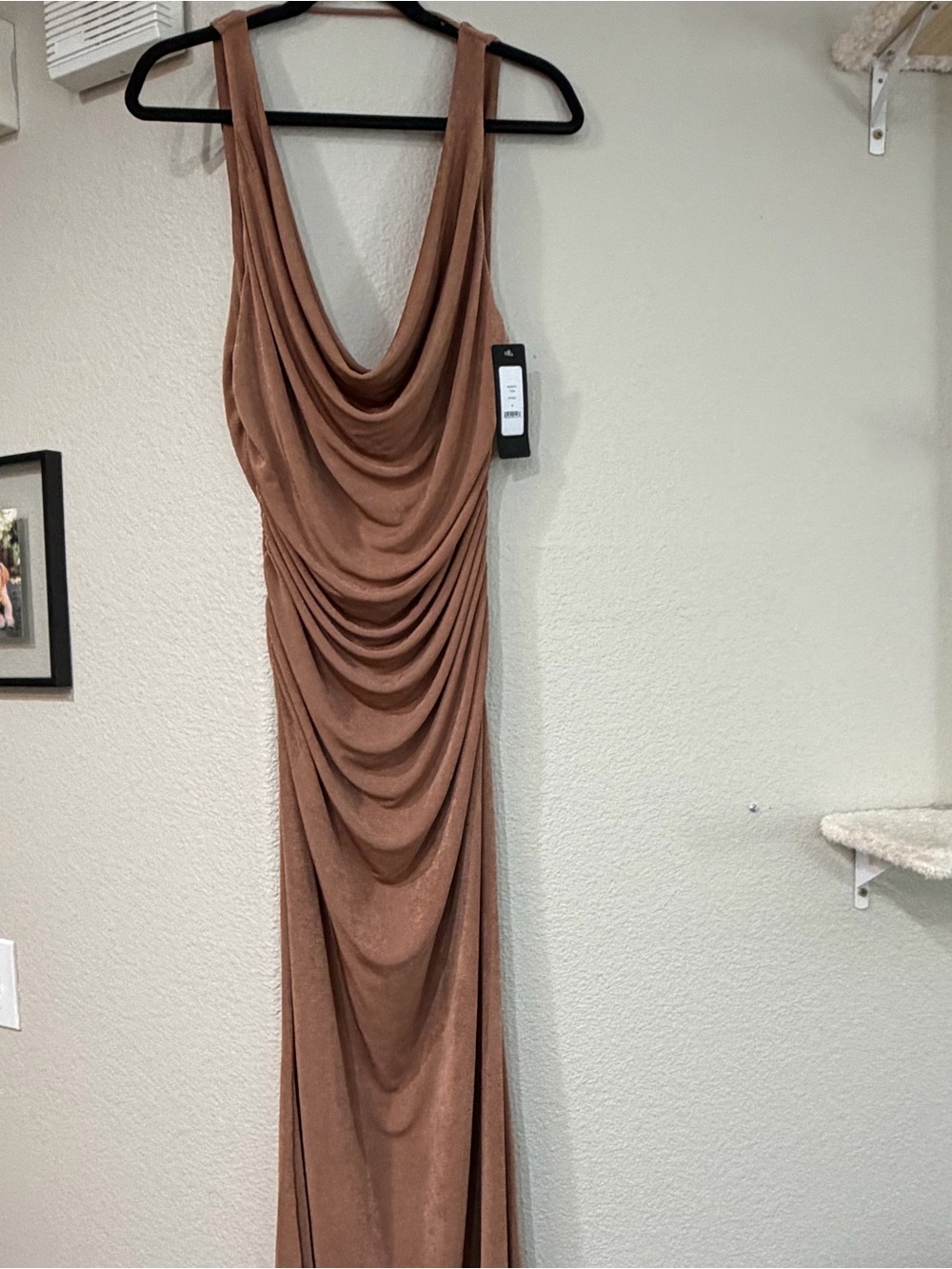 bebe Sleeveless Draped Maxi Dress in Brown